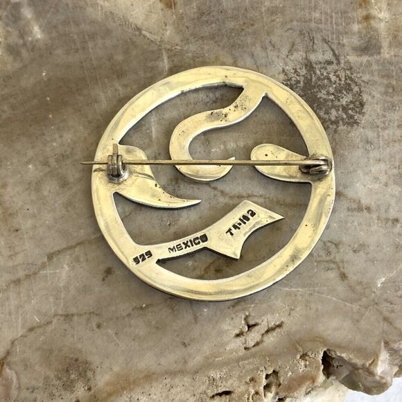 Sterling Silver 925 Taxco TA-112 Mexico Modernist Abstract Round Cutout Brooch - Picture 4 of 13